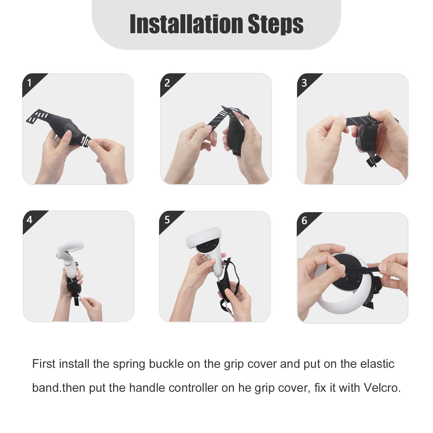 AMVR Controller Grips for Oculus Quest 2, Silicone Touch Controller Cover Protector Accessories with Adjustable Non-Slip VR Hand Straps Compatible with Meta Quest 1/Rift S (Black, 1 Pair)