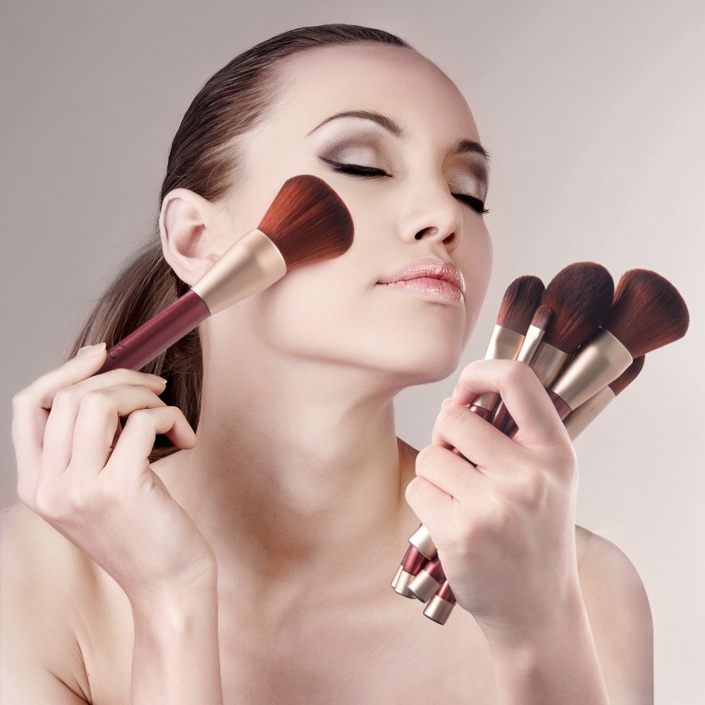Makeup Brushes, Anjou 16pcs Makeup Brush Set, Premium Cosmetic Brushes for Foundation Blending Blush Concealer Eye Shadow, Cruelty-Free Synthetic Fiber Bristles, PU Leather Roll Clutch Included, Rose: Beauty