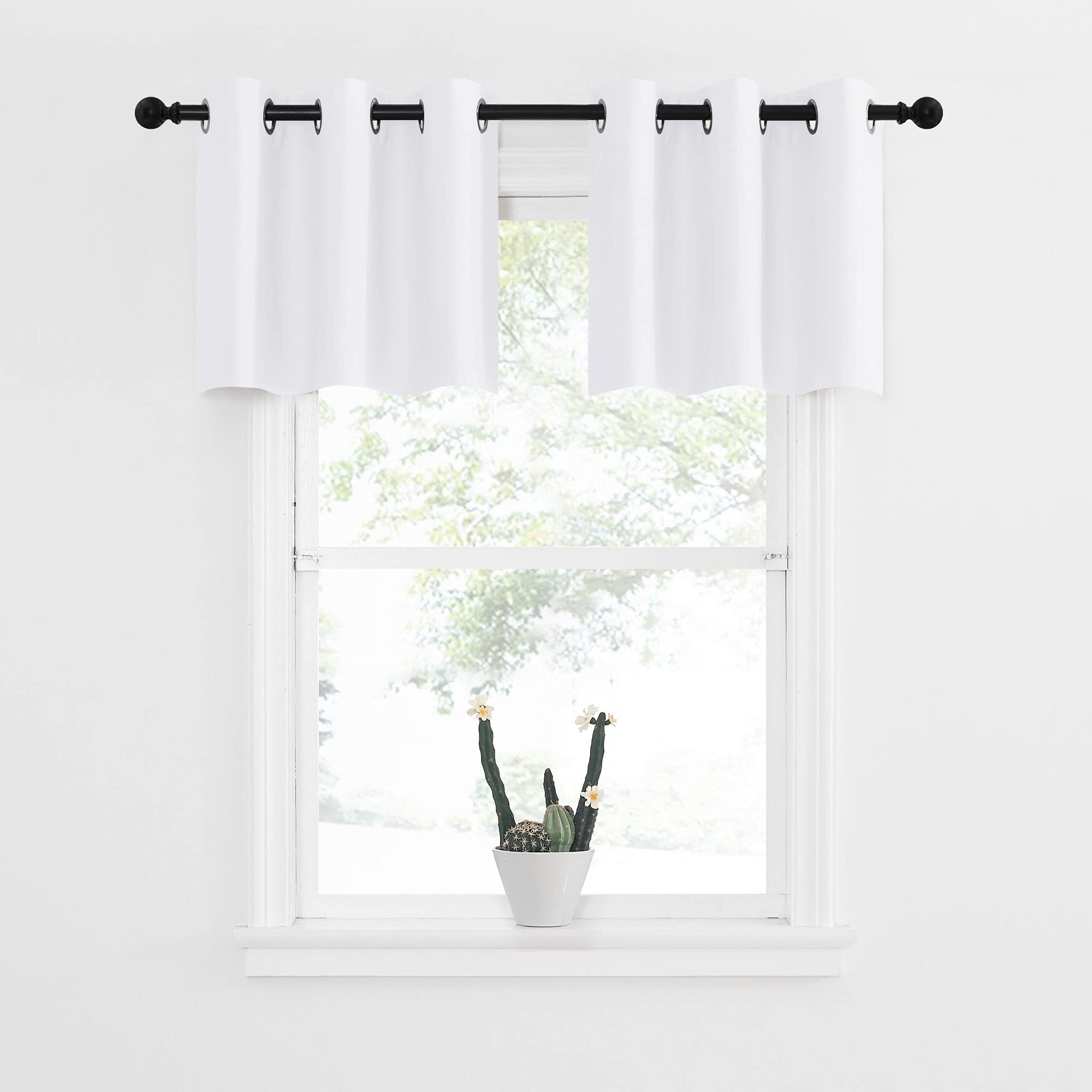 Photo 1 of NICETOWN 50% Blackout Curtain Valances, Pure White Grommet Window Curtain Toppers Room Decor Tiers for Nursery/Bedroom/Master Room/Thanksgiving, 2 Panels, 42W by 18L 1.2 inches Header
