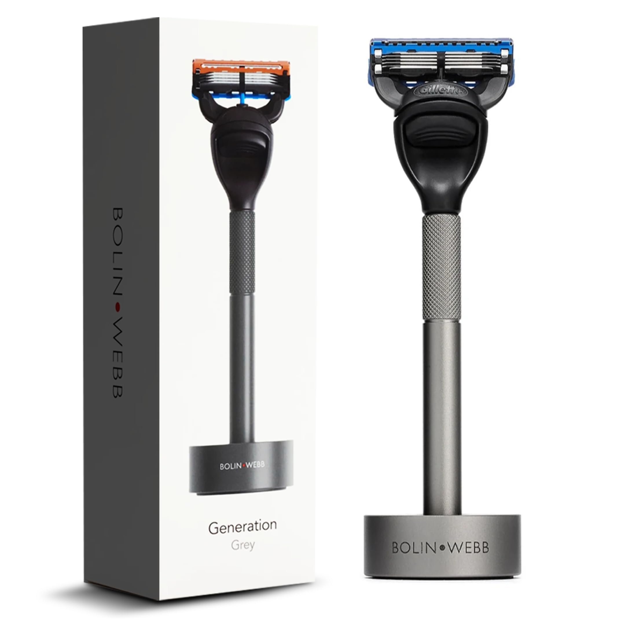 Bolin Webb Generation Razor & Stand - Luxury Razors for Men with Gillette Fusion 5 Blades, Premium Aluminum Shaving Razor for Smooth, Irritation-Free Shave, Ideal Gift & Daily Grooming Set (Graphite)
