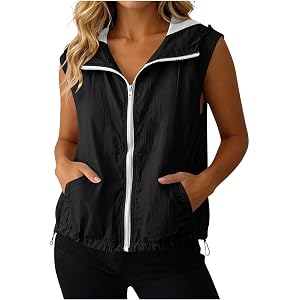 Women's Sleeveless Sun Protection Vest Zip Up Open Front Hoodie Lightweight Casual Summer Outdoor Shirts with Pockets