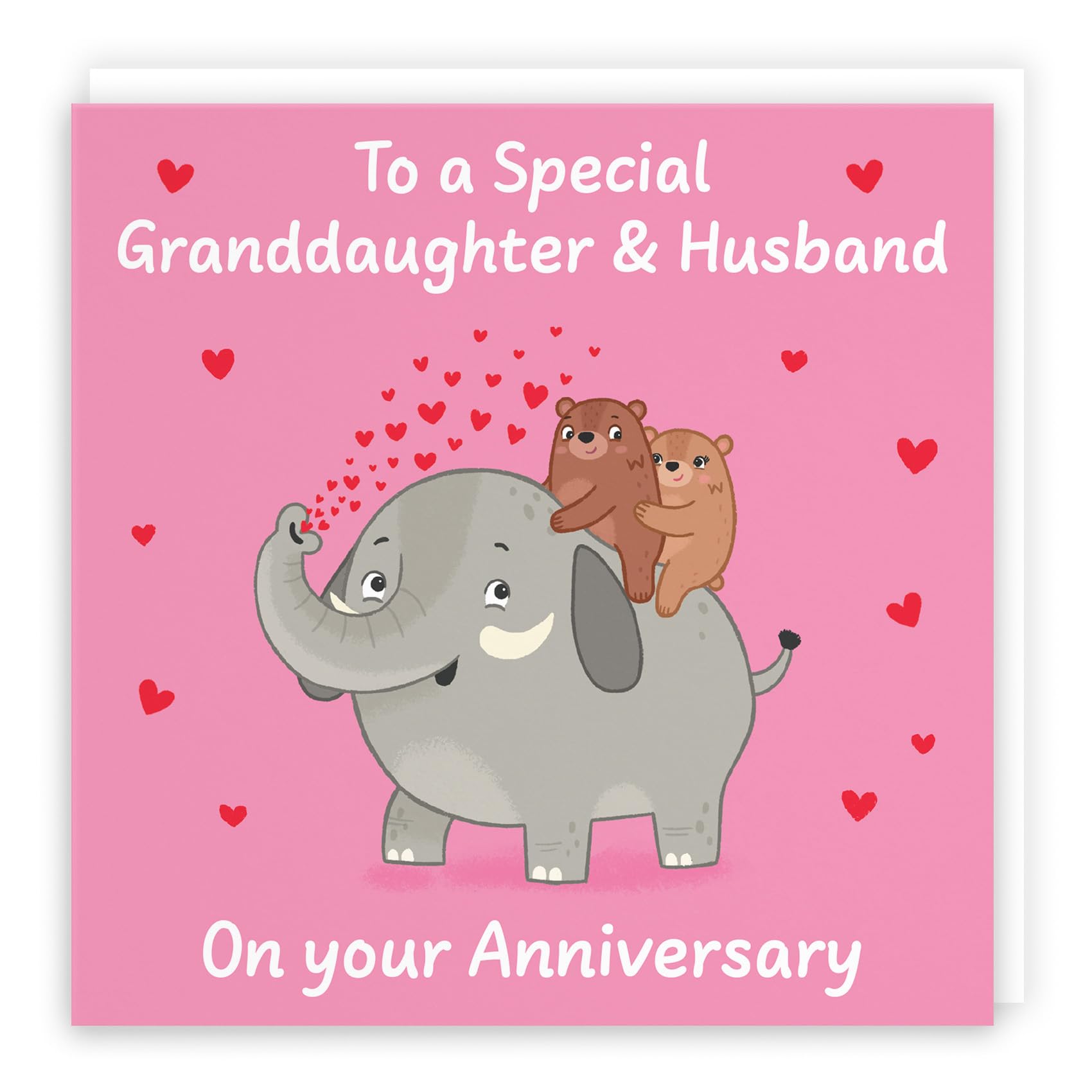 Hunts England - Cute Elephant Love Granddaughter And Husband Anniversary Card - Fun Bears Anniversary Card - Love Story Collection
