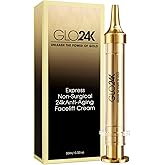 GLO24K Instant Facelift Cream with 24k Gold, Hyaluronic Acid, Peptides, and Vitamins A,C,E - Non-Invasive Alternative to Injections for Fast Results