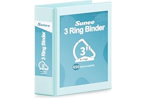 SUNEE 3 Ring Binder 3 Inch D Ring, Clear View Binder Three Ring PVC-Free (Fit 8.5x11 Inches) for School or Office Supplies, P