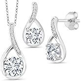Gem Stone King 925 Sterling Silver Build Your Own Personalized 6MM and 5MM Round 3-Stone Birthstones and Diamond Pendant and Earrings Jewelry Set For Women with 18 Inch Silver Chain