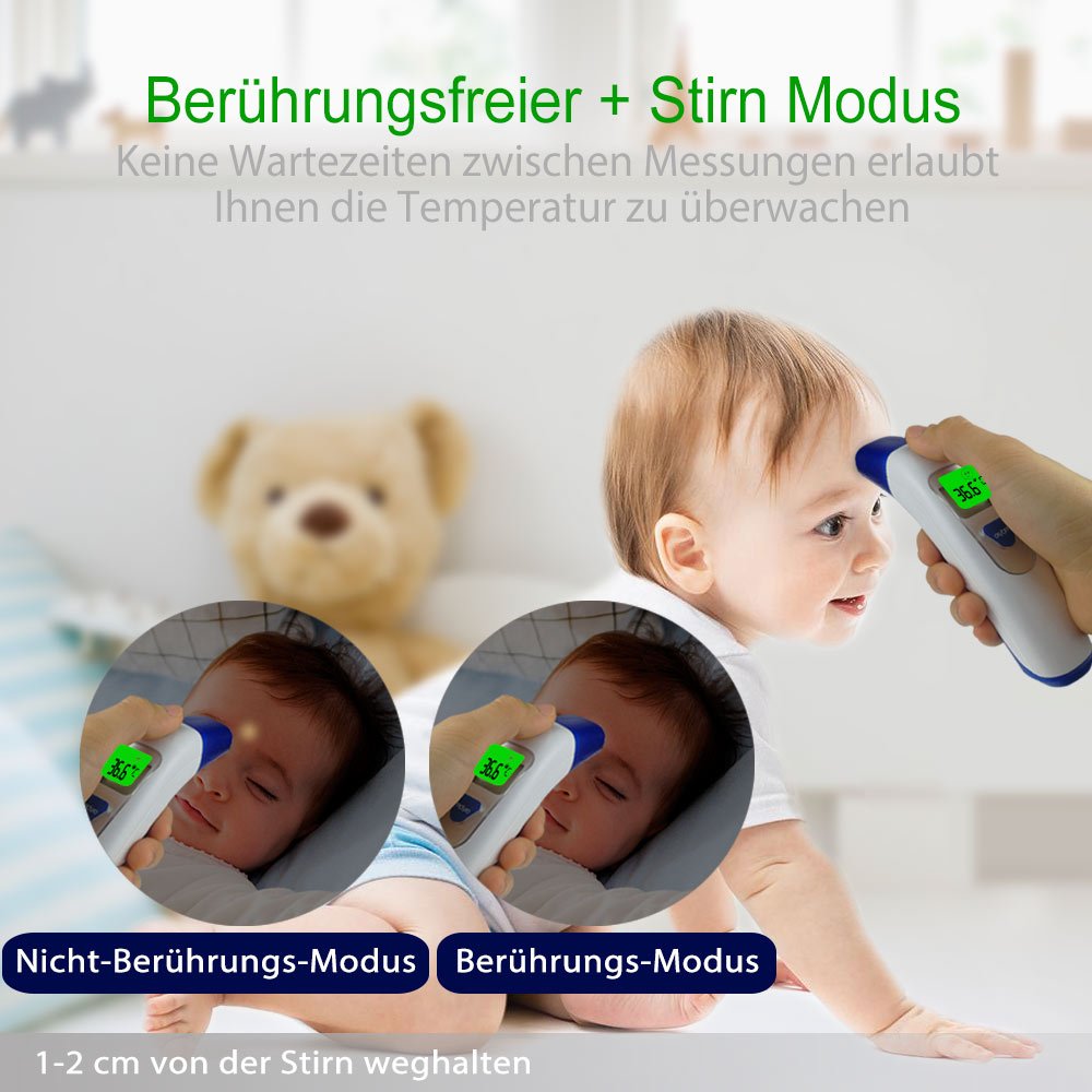 Fieberthermometer Ohrthermometer Infrarot Stirnthermometer Digital 4-IN-1 Medizinisches Thermometer von QUILLE mit Fieber Messen | Präzision: ± 0,2℃ | Abschaltautomatik für Baby Kinder Erwachsenen Objekt