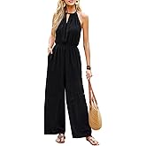CUPSHE Summer Jumpsuits for Women Dressy Causal Halter Neck Sleeveless One Piece Jumpsuit Wide Leg Pants Vacation Outfits