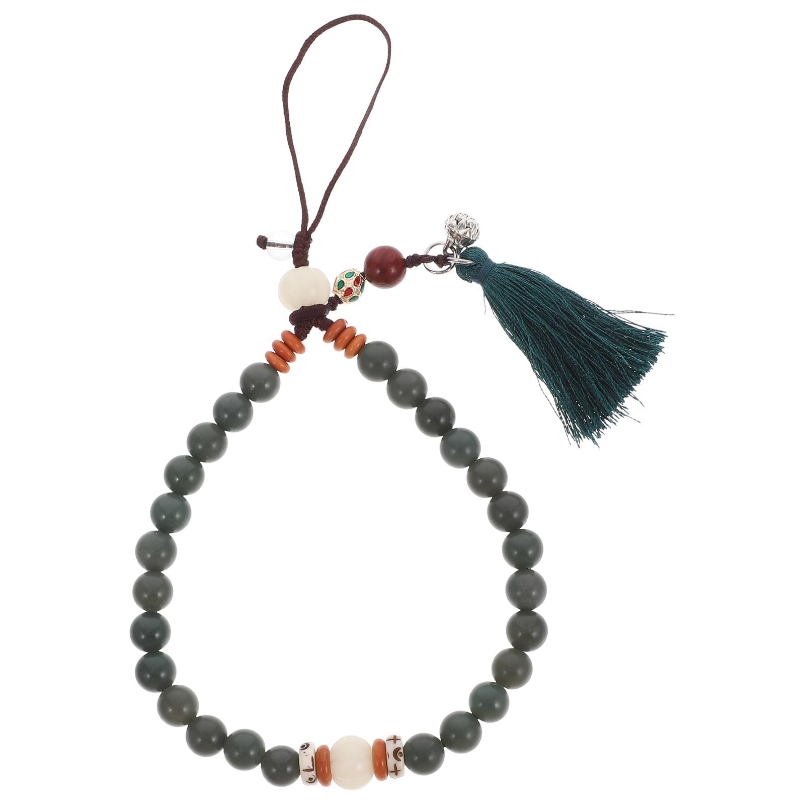 Hemobllo Beaded Phone Strap - Retro Bodhi Phone Charm Anti-Lost Wrist Strap Beaded Bracelet Lanyard Chain for Women, Green