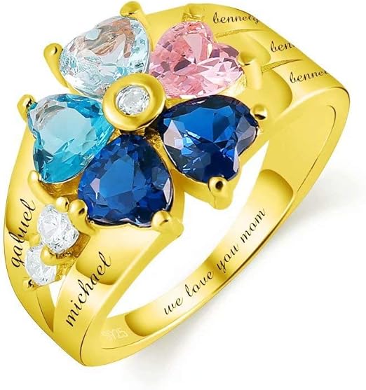 Top WHY Personalized Family Jewelry Mother Rings with 5 Simulated