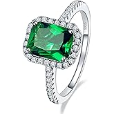 Yaresul 3.6ct 8x6mm Created Green Simulated Emerald Rings 925 Sterling Silver Engagement Ring for Women May Birthstone Rings Paved Cubic Zirconia Wedding Rings Size 5-10