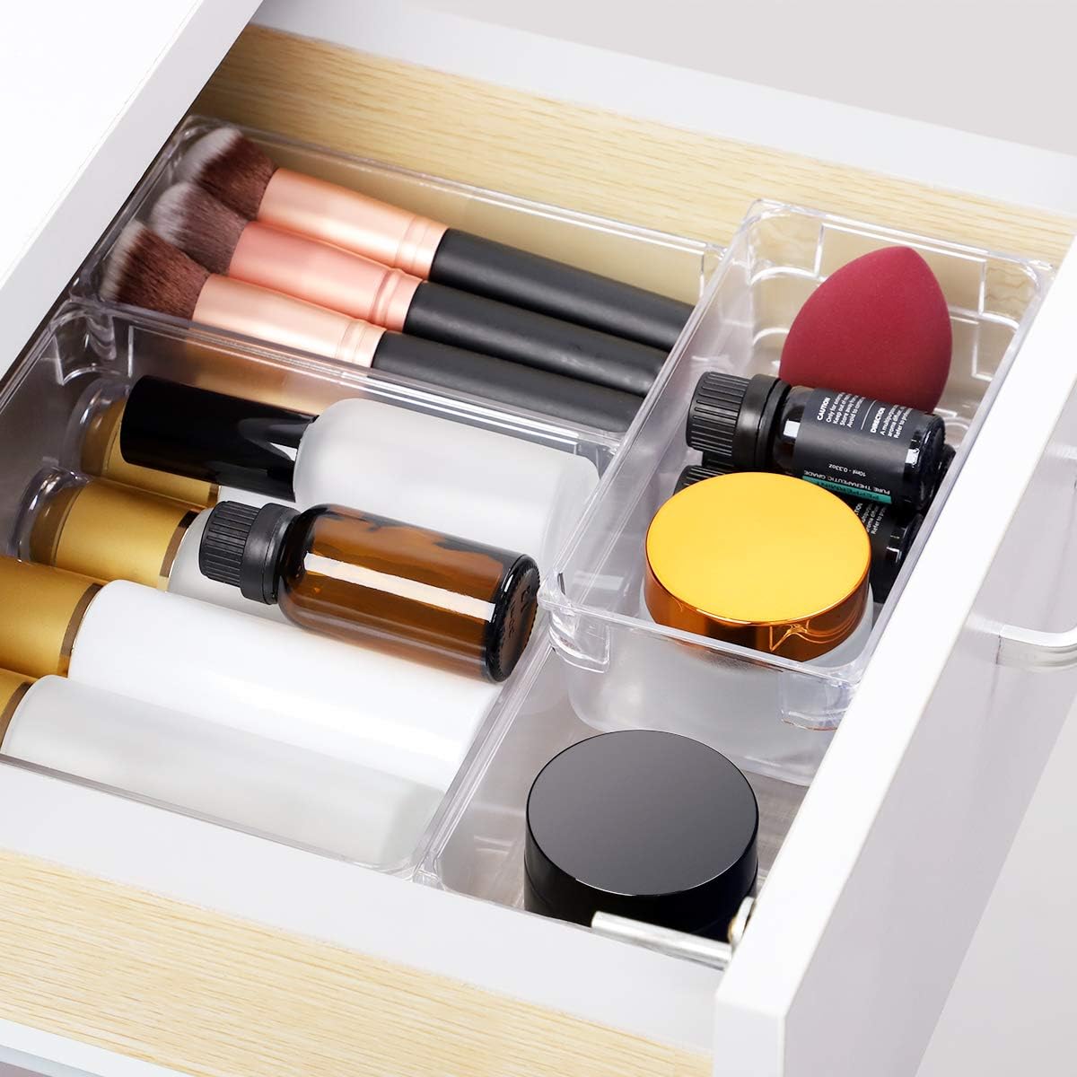 Kootek 9 Pcs Desk Drawer Organizer Trays 4-Size Bathroom Drawer Tray Dividers Plastic Vanity Organizers Storage Bins for Makeup Dresser Kitchen Office: Kitchen & Dining