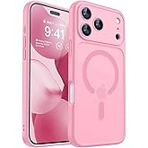 CANSHN Magnetic Compatible with iPhone 17 Pro Case, Upgraded [Full Camera Protection] [Compatible with Magsafe] [Translucent Matte] Shockproof Protective Phone Cover 6.3 Inch - Pink