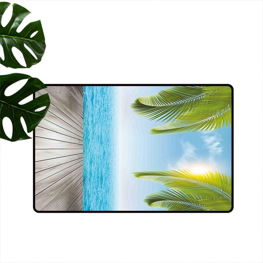 Modubele Beach Door mat Indoor Tropical Exotic Seashore with Palm Trees Sunny Day