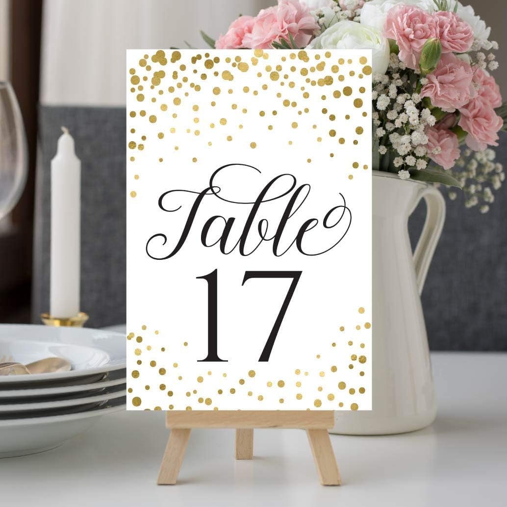 1-25 Gold Glitter Table Number Double Sided Signs for Wedding Reception, Restaurant, Birthday Event, Calligraphy Printed Numbered Card Set Centerpiece Decoration Setting Reusable Frame Stand 4x6 Size: Home & Kitchen