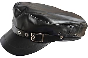 Black PU Leather Chauffeur Hat with Belt Buckle for Women Men Classic Captain Sailor Hat Newsboy Cap Costumes Beret Cap