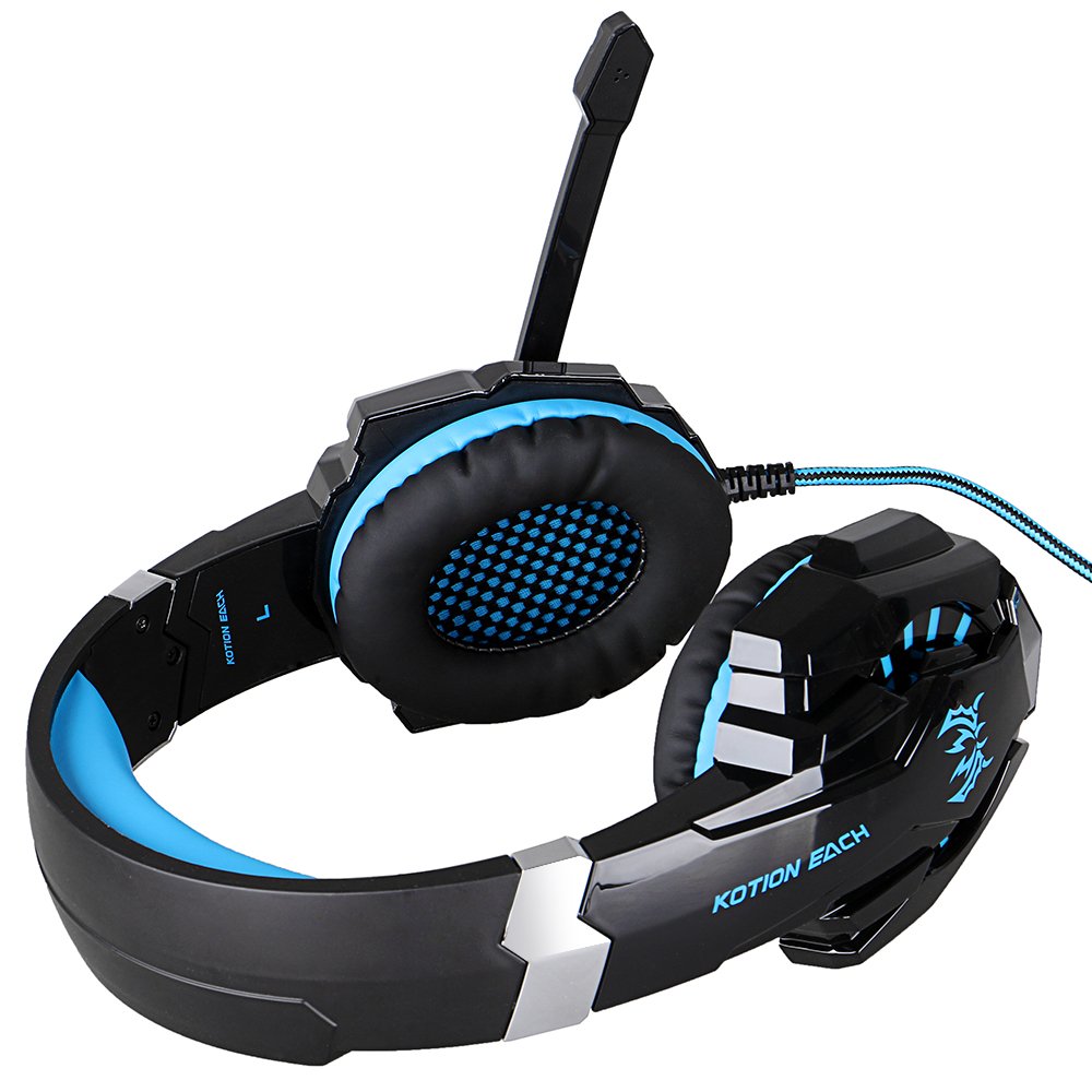 KOTION EACH G9000 USB 7.1 Surround Sound Version Game Gaming Headphone Computer Headset Earphone Headband with Microphone LED Light Blue&Black