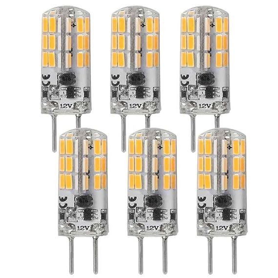 Granvoo 6-er Pack GY6.35 4W Warmweiß Flimmerfrei LED Licht mit Silikon AC/DC 12V 48X4014 SMD