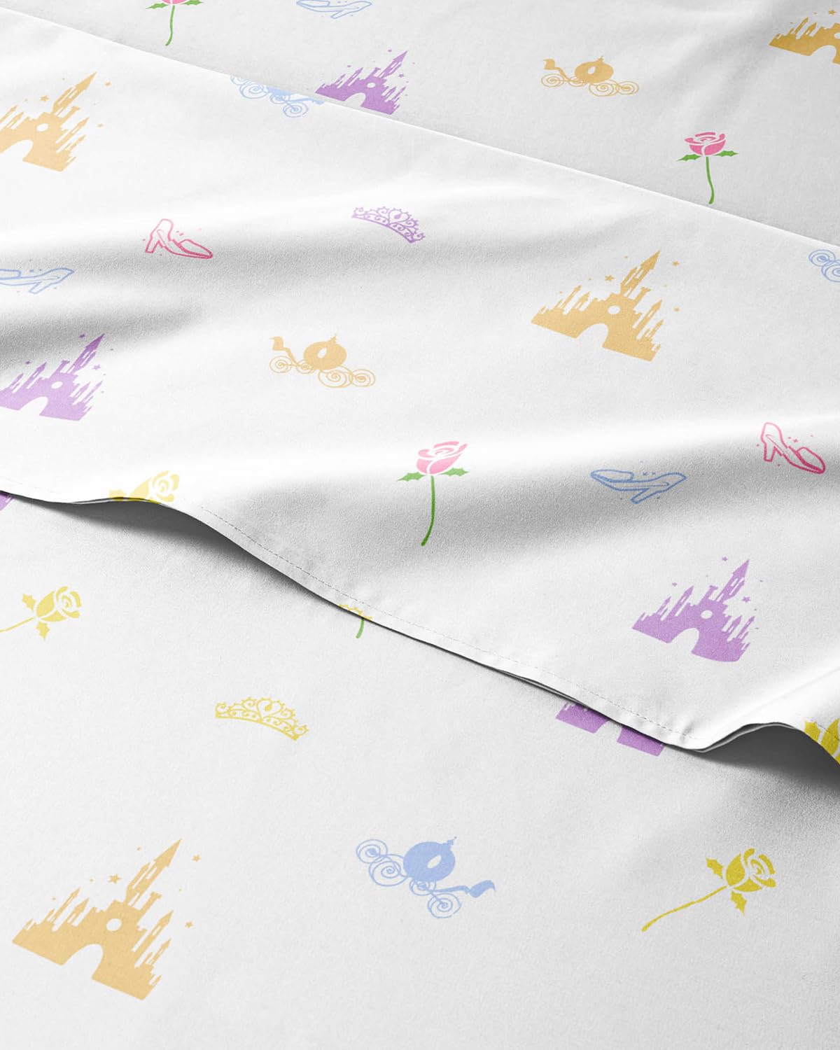 Kids King Size Princess Bed Sheets - 4 Piece Kids Princess Microfiber Sheet Set - Castle Themed Bedding - Soft, Cute, Breathable & Machine Washable - Rose Bed Set for Boys, Girls, Teens and Toddlers