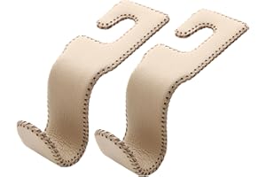 AMVOYOA U-Shaped Car Leather Hooks – Car Purse Holder, Headrest Hooks for Car, Back Seat Organizer - Elevate Your Travel Experience!(Beige)