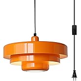 DoungRos Plug in Pendant Light Mid Century Hanging Lamp with Plug in Cord Orange Pendant Lighting Fixtures Nordic Style Metal