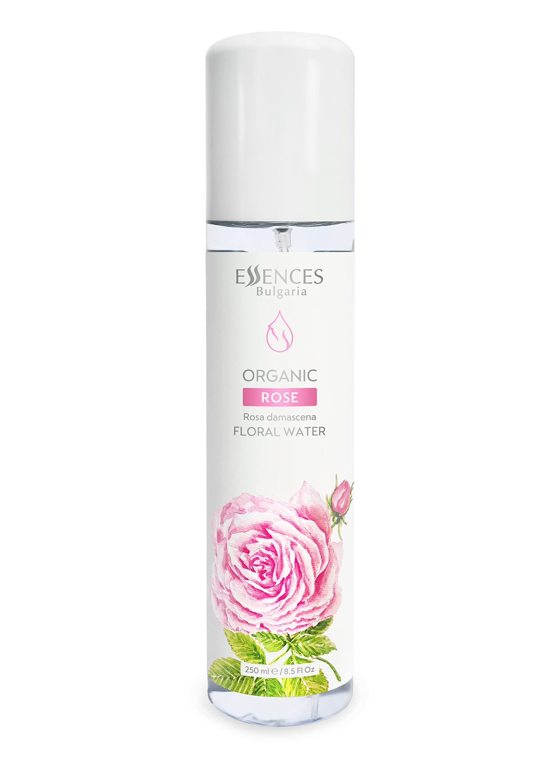 Essences Bulgaria | Organic Rose Floral Water 250ml | Rosa damascena | 100% Pure and Natural | Anti-Age Refreshing Beauty Mist | Alcohol-Free | Makeup Remover | Hydrating | Vegan