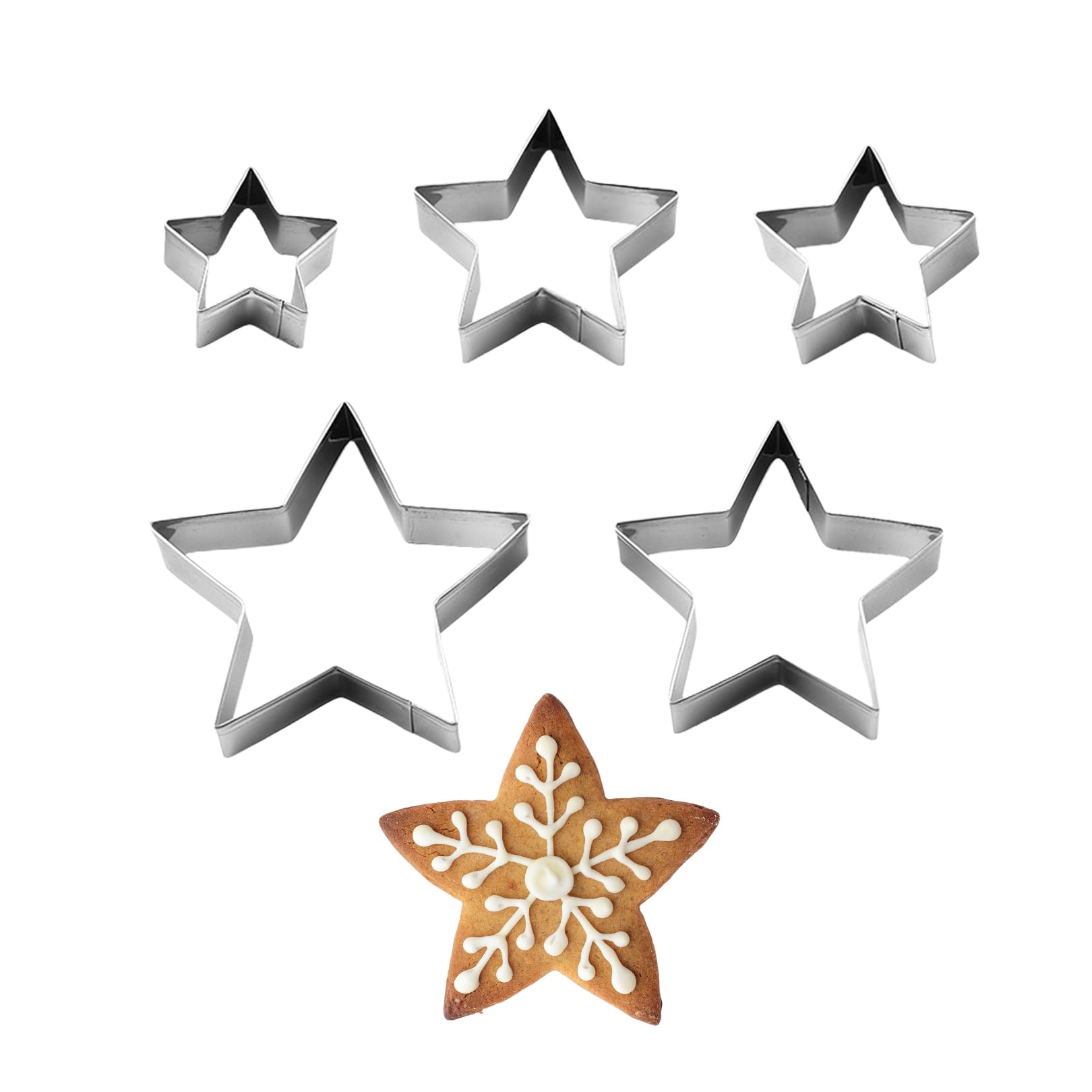 5 Pcs Star Cookie Cutters,Cutter Christmas Baking Pastry Set,Biscuit Cake Kids Gingerbread Mince Small Snowflake Cookies Usable,Shaped Mini Stainless Creative Hexagon Stars,for Christma Foods Shapes
