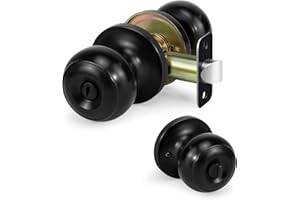 LOQRON Privacy Door Knob, KEYLESS Interior Door Lock, Flat Ball KEYLESS Lock for Right and Left Side Bedroom, Bathroom, Matte Black,1 Pack