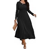 ROSCHICO Women's Plus Size Maxi Dress Long Sleeve Loose Plain Casual Fall Long Dress with Pockets 2025 Wedding Guest Dresses