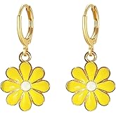 Daisy Huggie Hoop Earrings for Women Flower Dangle Drop Earrings Hypoallergenic Cute Sunflower Jewelry Gifts White Hot Pink Yellow Black Blue