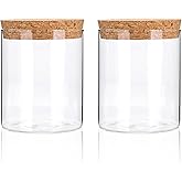 DNIENKGE Airtight Glass Storage Containers with cork Lid, for Kitchen Pantry Organization and Storage jar,Ideal for Coffee Beans Snacks Flour Cereal Sugar Tea 16oz. (Circular 3.9 * 3.3in*2pcs)