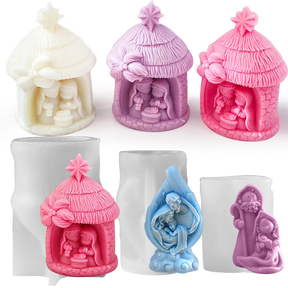 Photo 1 of Religious Jesus Nativity Silicone Mold Holy Family Nativity Candle Molds for Candle Making Supplies Jesus Virgin Mary Candle Mold Silicone Molds for Resin Plaster Epoxy Molds Wax Tools Home Decor