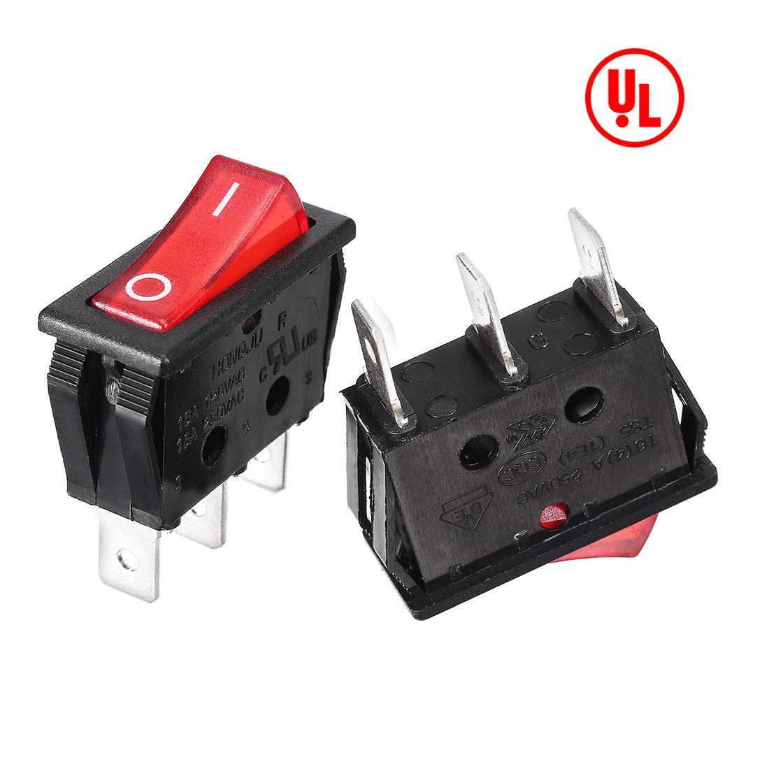 uxcell 10Pcs AC 16A/125V 16A/250V SPDT On-Off 3 Terminal 2 Position Boat Rocker Switches Black