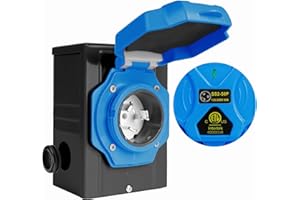 Vemote 50 Amps Generator Power Inlet Box, Pre-Drill Knockouts and Indicator Light, Transfer Switch Weatherproof, for 3 Prong Generator Cord Outdoor Use, ETL Listed… (Blue-SS2-50P)