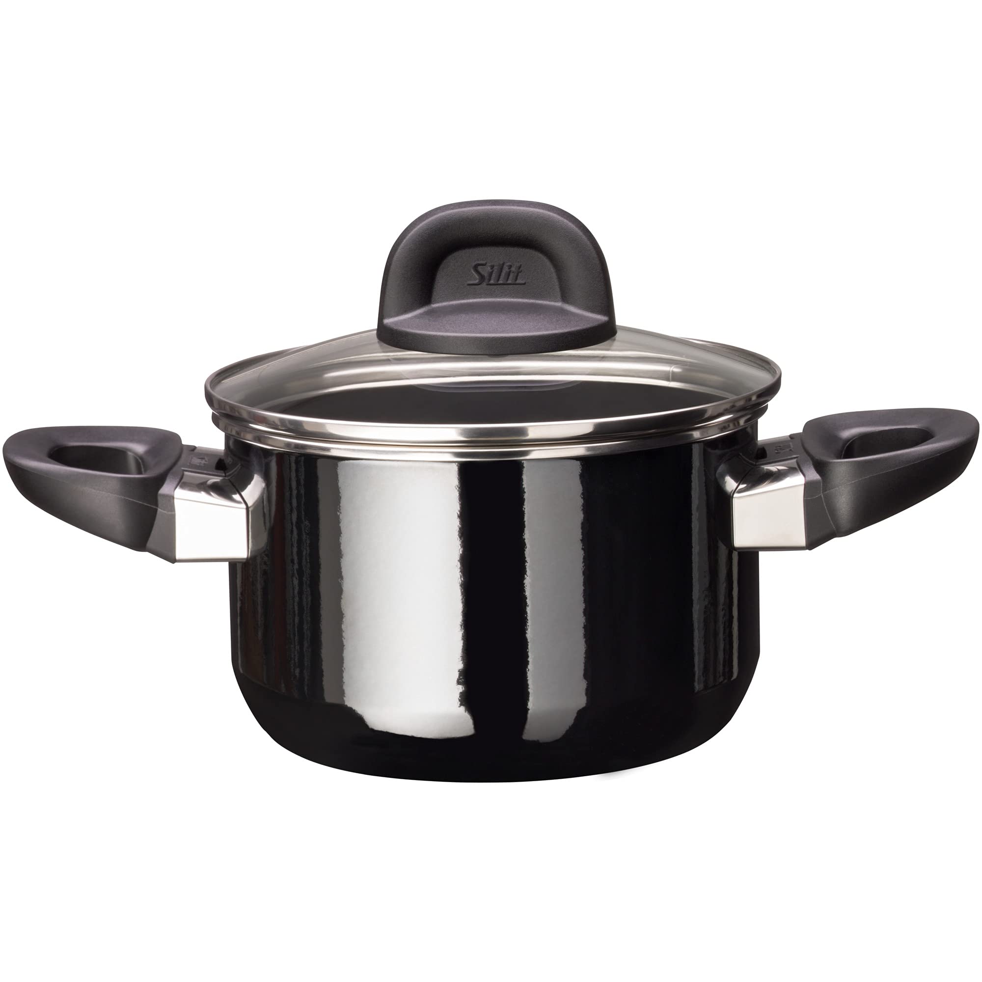 Silit Modesto Line Small Cooking Pot 16 cm Small Pot with Glass Lid Induction Cooking Pot 2 L Pasta Pot Silargan Functional Ceramic Black