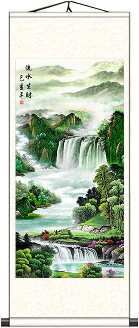 Paintings - Zzooi Asian Oriental Landscape Mountain Falls Silk Painting Wall Art Hanging Painting Scroll