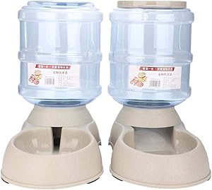 Greensen Automatic Pet Feeder for Cats Dogs Water Bowl Dispenser, Auto Water Food Dispenser, 1 Gallon, Detachable, Beige