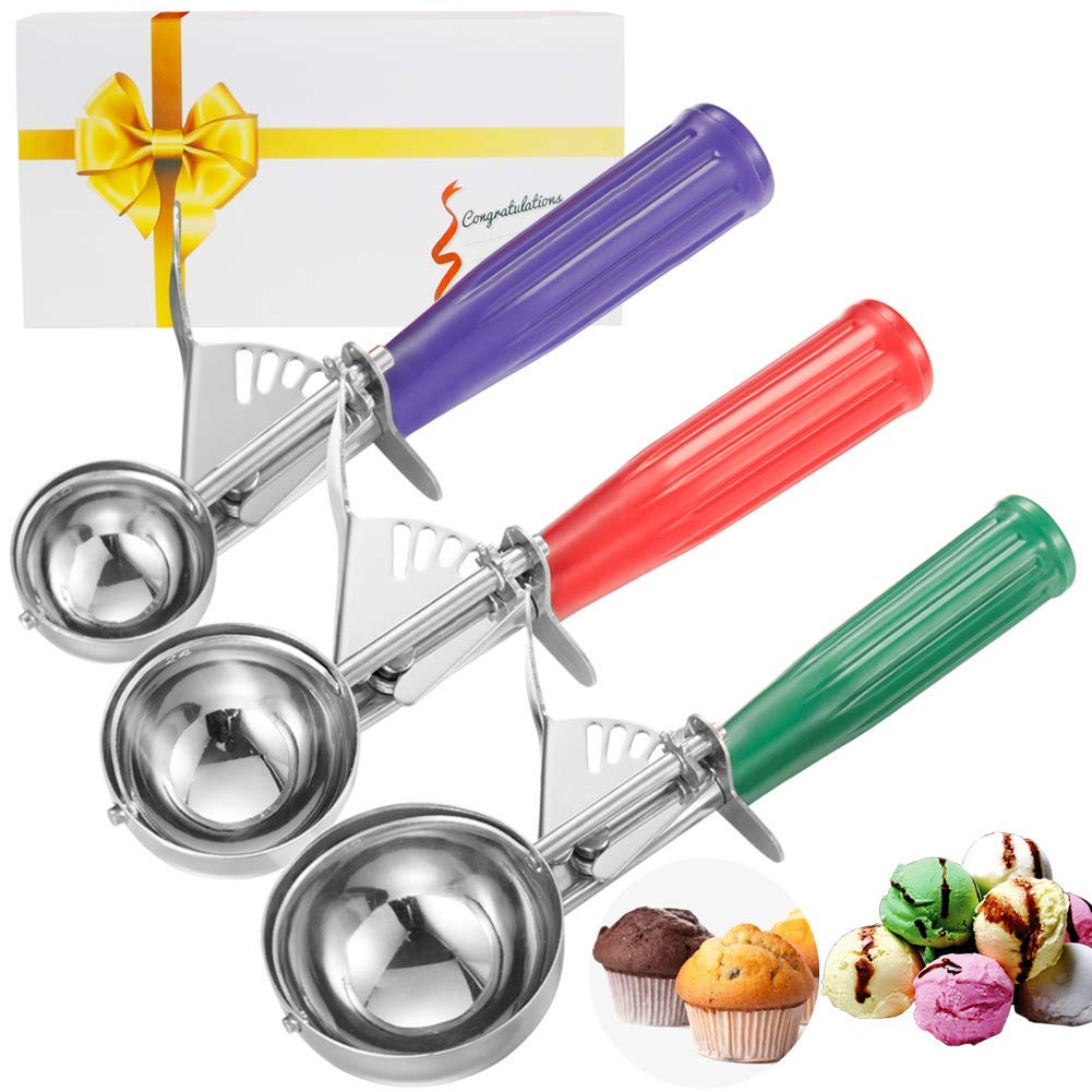 Ice Cream Scoops Set, 3 PCS Ice Cream Scoops Trigger, Cookie Scoop Melon Baller, Stainless Steel Ice Cream Scoops Set, 3 PCS Ice Cream Scoops Trigger, Cookie Scoop Melon Baller, Stainless Steel