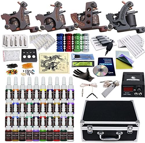Professional Complete Tattoo Kit 4 Top Machine Gun 40 Color Ink 50 Needles Power Supply