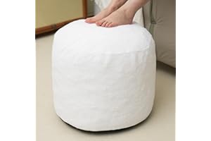 Yueyocici Round Stuffed Pouf Ottoman, Long Faux Fur Poufs with Foam Chunk Filling, Fluffy and Furry Pouf Foot Stool Storage Ottoman (Beige, 20inch)