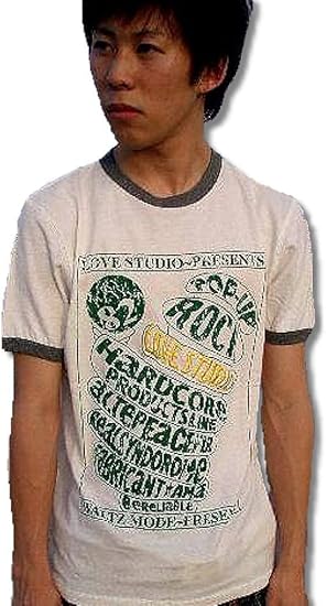 Amazon Hechirasa 古着調 Love Studioロゴ刺繍 カジュアル柄 プリント メンズ お兄系 半袖 白 灰 M Bia445 Tシャツ カットソー 通販