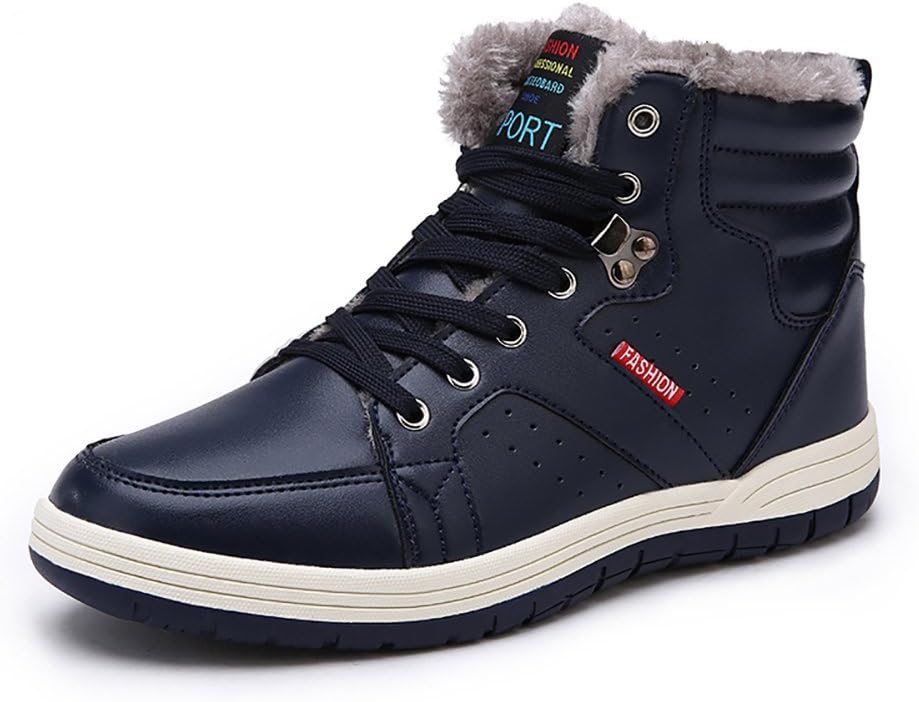 LAIW Odun Mens Trainers Warm Leather Fur Lined Snow Boots Non Slip Casual Outdoor Boots High Rise Skateboarding Shoes