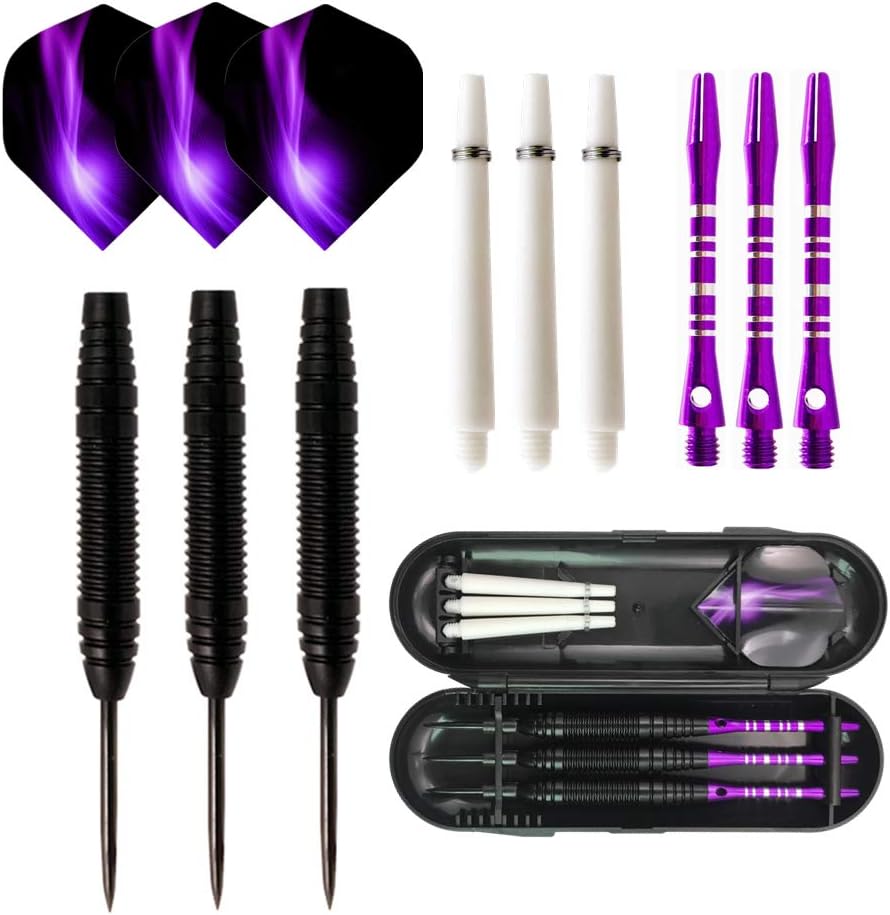 Sino-K 3 Pack Steel Darts Professional Darts Tungsten 22 Grams With Aluminum Shafts, Iron Barrel, Steel Tip And Extra Shafts (Purple) - Image 3