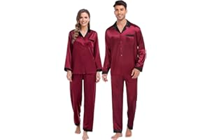 SWOMOG Couples Pajama Sets Men & Women Satin Long Sleeve Sleepwear Silky Classic Button Down Soft Loungewear Pjs Set