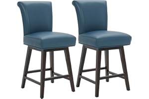 CHITA 26 Inch Counter Height Swivel Bar Stools Set of 2, FSC Certified Modern Upholstered Faux Leather Swivel Barstool Chair with Back, Blue