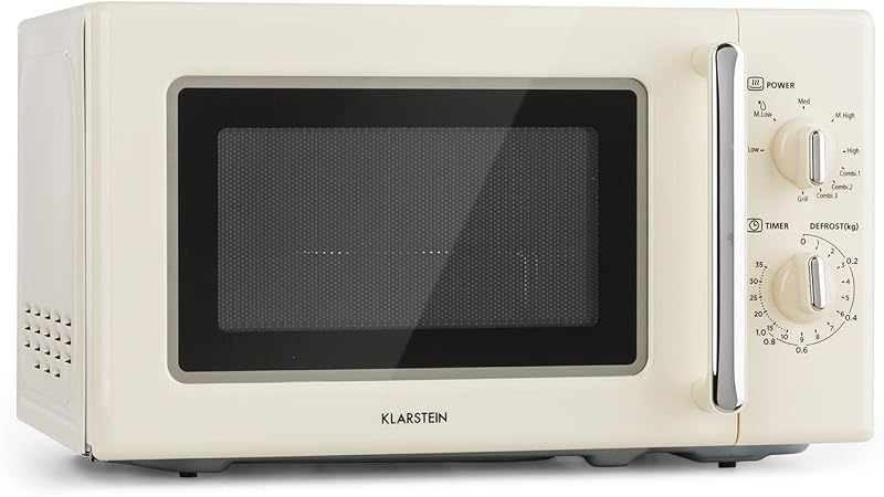 Klarstein Caroline 2-in-1 Microwave Grill 20L Retro Stainless Steel Beige