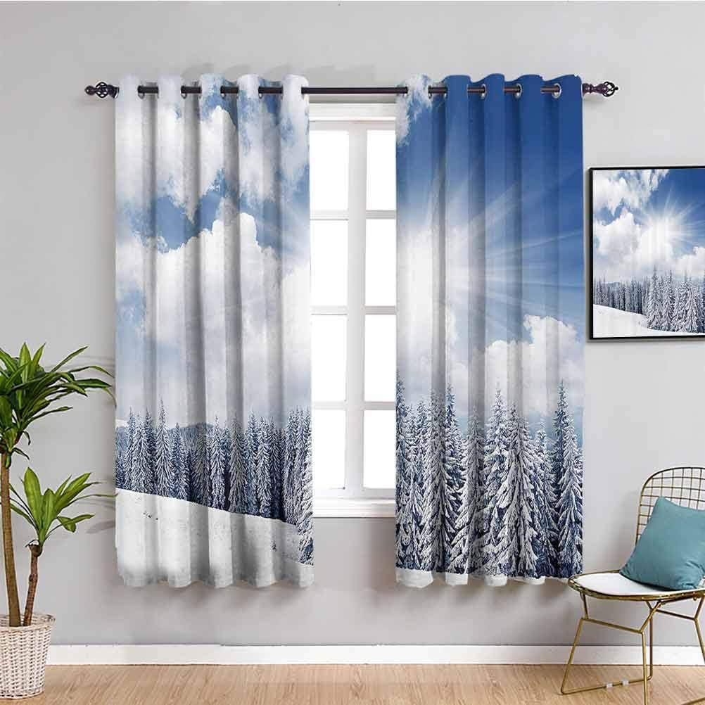 Winter Decorations Soundproof Curtains for Bedroom Dramatic Sky with Snowy Tree Winter