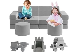 MOOITZ Kids Couch 13PCS, Modular Toddler Couch with 2 Ottomans, Fold Out Kids Couch for Playroom Bedroom, Modular Kids Couch for Boys and Girls, Kids Play Couch for Kids(50.5"L×25.2"W×17.3"H) (Gray, M)