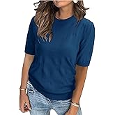 jonivey Women's 2025 Soft Crew Neck Summer Short Sleeve Pullover Sweater Fashion Trendy Dressy Casual Outfit Knit Blouse