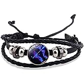 xuzhiyuan Handmade 12 Constellation Braided Leather Bracelet Zodiac Hand Woven Punk Leather Rope Bracelet Adjustable Charm Jewelry for Unisex Valentine's Day