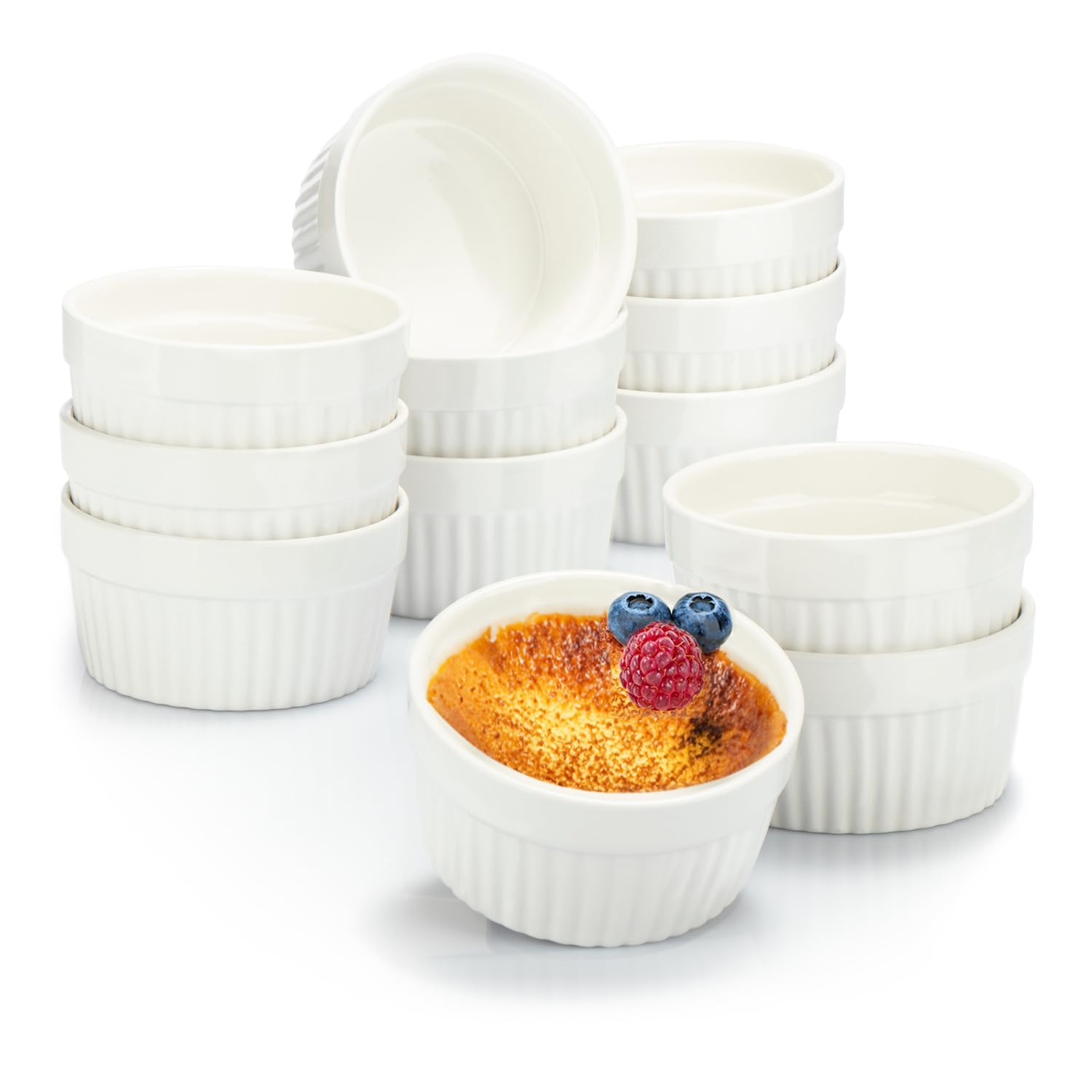 COM-FOUR® 12x soufflé moulds - ceramic creme brulee bowls - ovenproof moulds - dessert bowl and pastry moulds for e.g. ragout fin - 200 ml each - in white